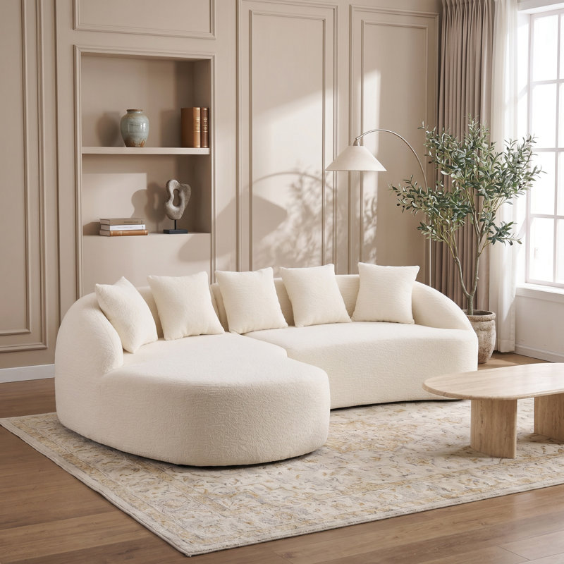 Canapé modulaire en L avec méridienne incurvée, canapé modulaire en chenille, White