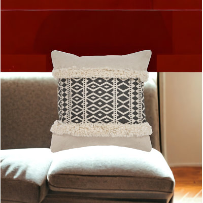 Coussin à fermeture à glissière géométrique 100% coton 18 "x 18" taupe et beige 18 "