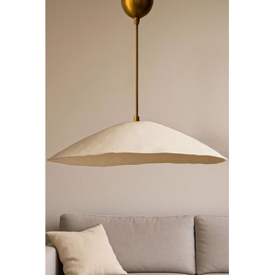 Elegant Adjustable Chandelier with Metal Body, Gold & Cream Finish | Cap Size: 23.6 in x 5.1 in | Total Height: 6.3 in - 24.4 in | 1 x E27 Socket (Max 40W) | Perfect for Living Room, Dining Room, & Entryway Lighting