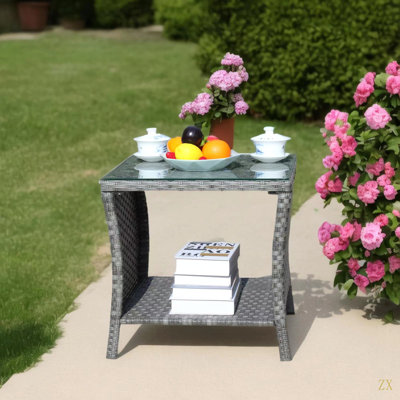Table basse d'extérieur 1 table basse avec verre trempé transparent