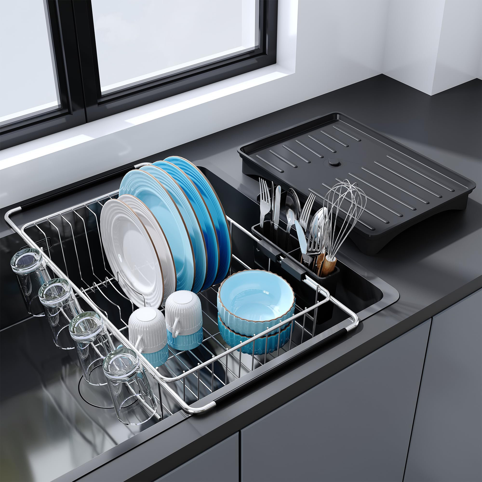 COAHAHA Multi-Use Expandable Dish Drying Rack – Rustproof