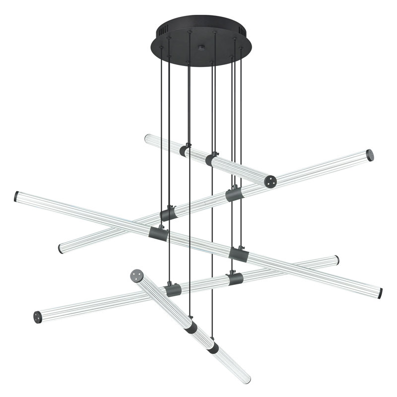 Lustre moderne à hauteur réglable avec lustre linéaire à DEL pour bureau, salon, chambre à coucher, 5, Noir mat