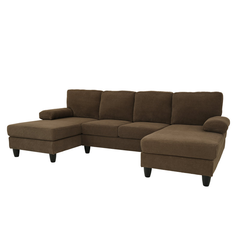 104" U Shape Sectional Sofa Cloud Couch, Coffee Polyester