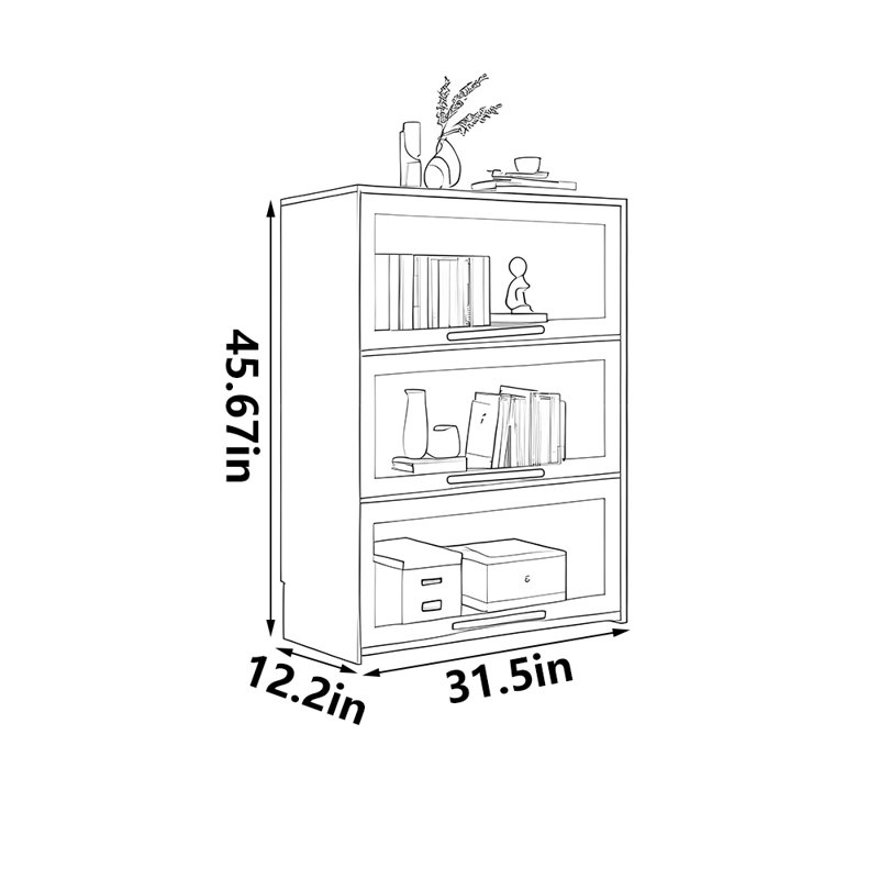 Luxury Style Black Fashionable Storage Bookcase, (3 Shelves) 45.67"H x 31.5"W x 12.2"D.