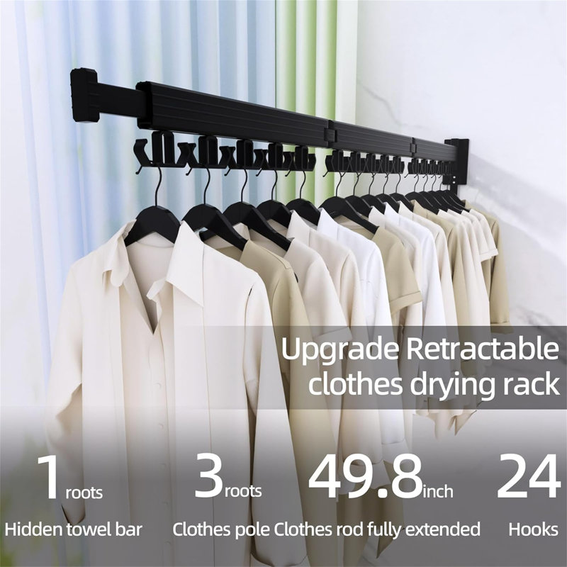 Upgraded Wall Mounted Drying Rack - 3-Fold Design With 24 Hooks
