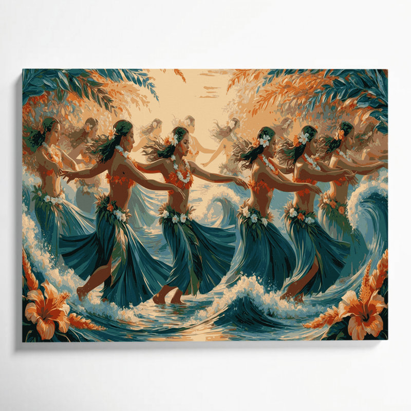 Hawaïen dansant, Hula, chiffres, toile grise, art mural, H 20 po x l 24 po