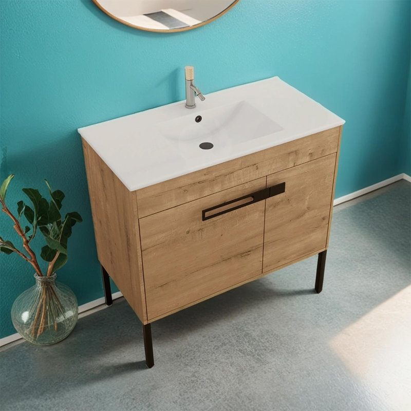 Meuble-lavabo simple 36,04 po avec comptoir en céramique Mossey, Brun