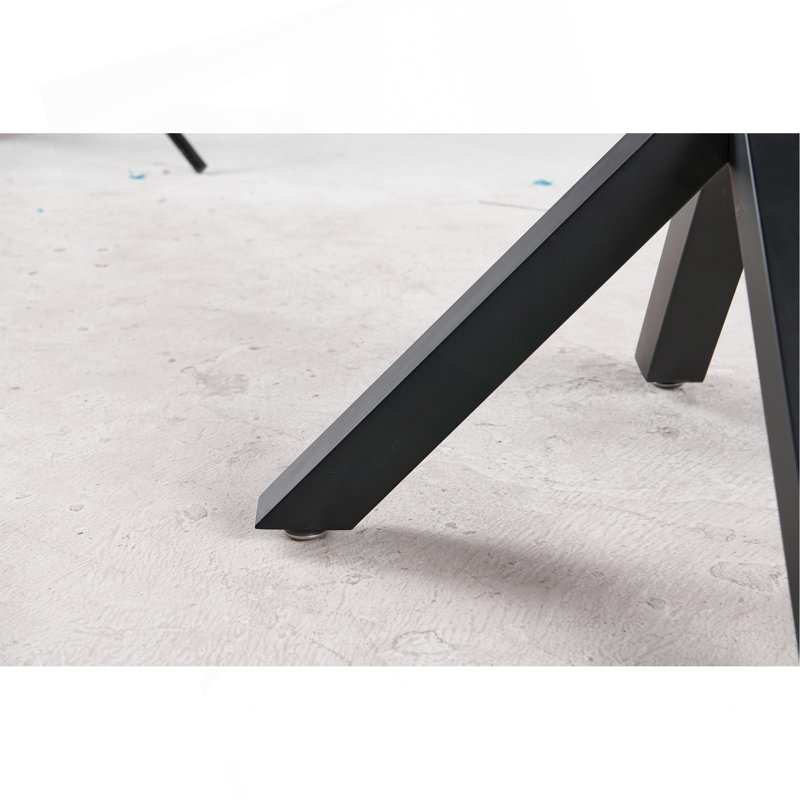 Table de salle à manger de style Mid-Century de 42,1 po de couleur noir et bois pour 4 à 6 personnes avec plateau rond en MDF, table de salle à manger à piédestal, table basse de loisir, pieds croisés
