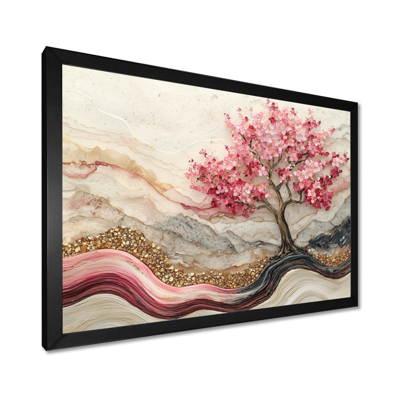 Fleurs de cerisier en écho de Sakura II - art mural de cerisier en fleurs, H 12 po x l 20 po, Cadre flottant, Noir