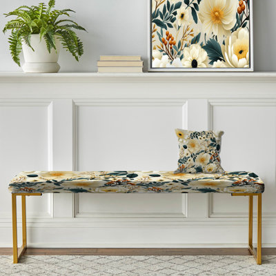 Ivoire boho chic motif floral I - Banc rembourré floral doré