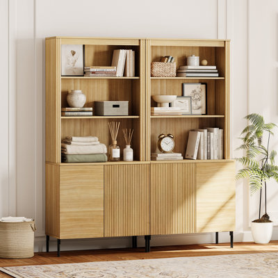 Ensemble de 2 bibliothèques H 71,6 po x l 63 po avec armoires de rangement, bibliothèque à 10 niveaux avec portes cannelées et tablettes réglables, grande vitrine moderne pour le salon, la chambre, le bureau à domicile, la cuisine