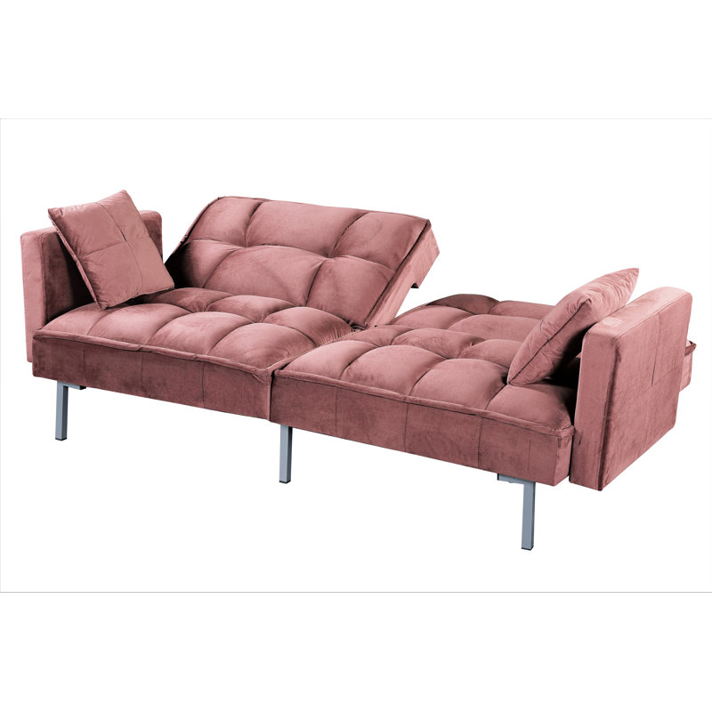 75.6'' Velvet Convertible Sofa, Rose Velvet
