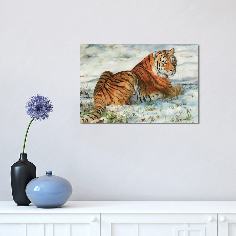 Tiger In Snow - Wrapped Canvas Print, 30.48 cm H x 45.72 cm W