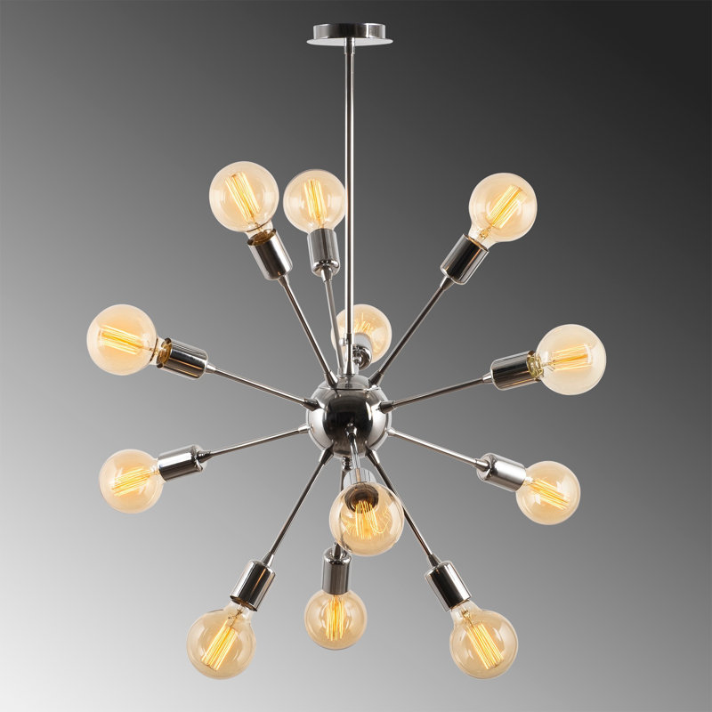 Lustre de style industriel, finition chromée, 24,8 po de diamètre x 31,5 po de hauteur | Corps en métal, hauteur réglable, 12 x douilles E27 (40 W maximum) | Parfait pour les salles à manger et les espaces de vie modernes, classé IP20