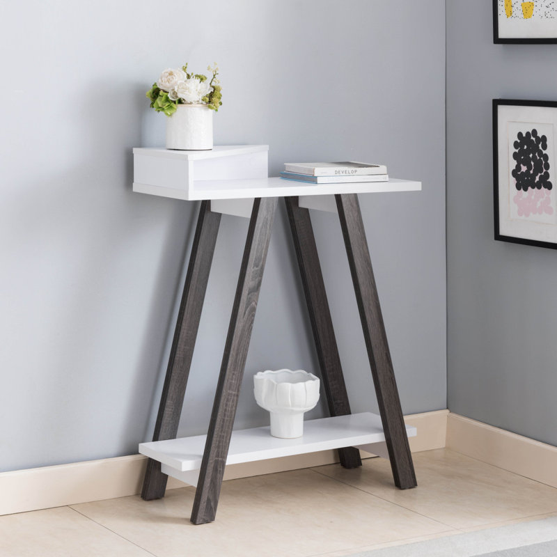 Console contemporaine deux tons avec deux tablettes blanc et gris, Blanc
