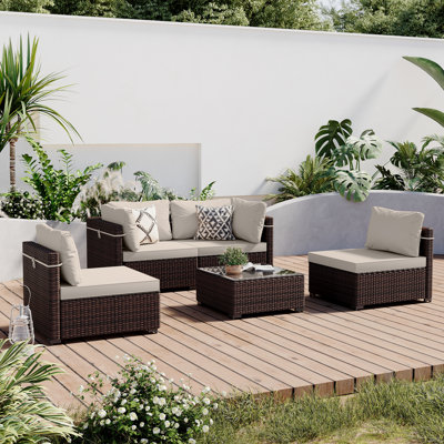 5-piece wicker patio conversation sets with cushions