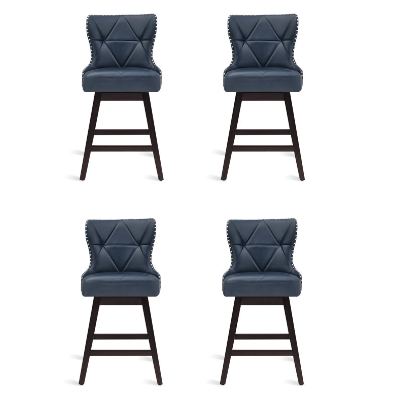 Arabele Swivel Upholstered 26'' Counter Stool with Solid Wood Frame, Navy