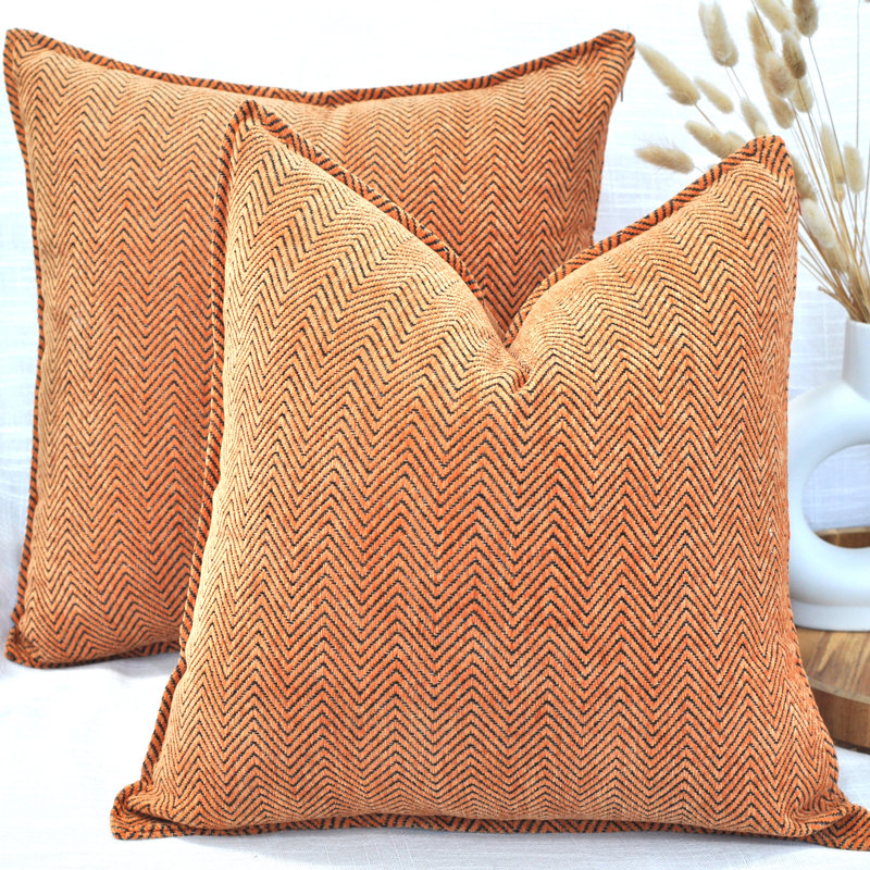 Housses de coussin Chevron , H 16 po x l 16 po, Orange, Polyfill