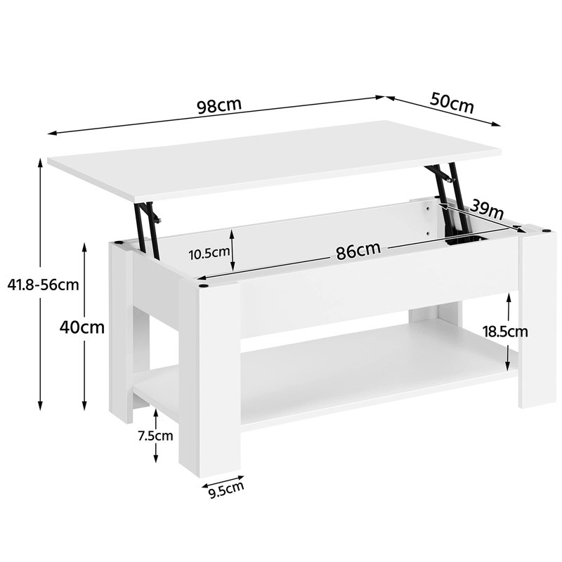 Raunda Lift Top Coffee Table with Storage, White