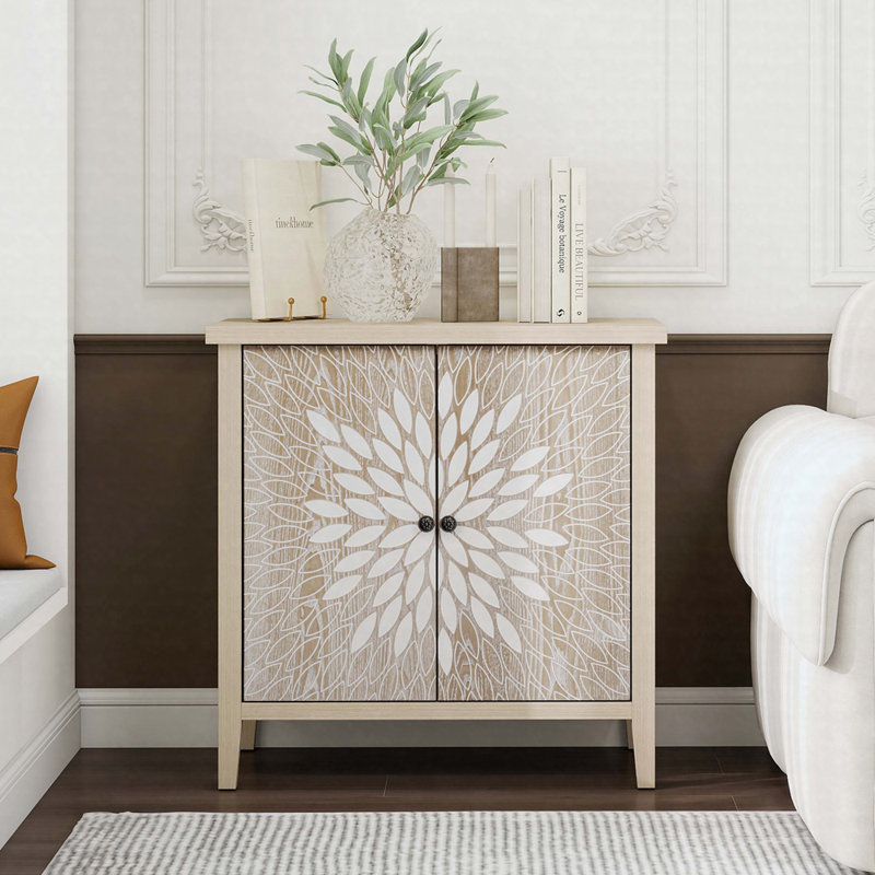 Armoire de rangement sculptée à 2 portes - Armoire décorative en bois avec tablette réglable, résistante aux égratignures et anti-basculement