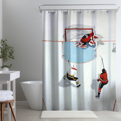 Eventful Hockey Game – White Illustrative – Polyester Shower Curtain, Dye Sublimation Print, 71" W × 74" L