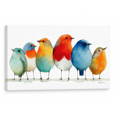 Watercolor Birds on a Wire - Wrapped Canvas Wall Art