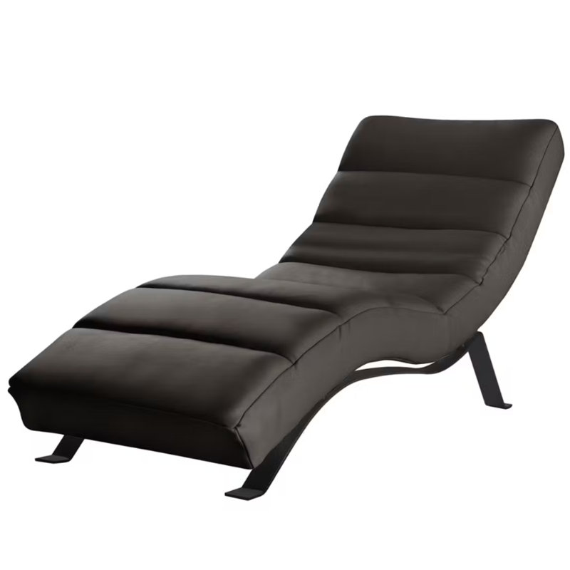 SALISBURY Chaise Lounge in Genuine Leather with Adjustable Backrest, Black, Brown