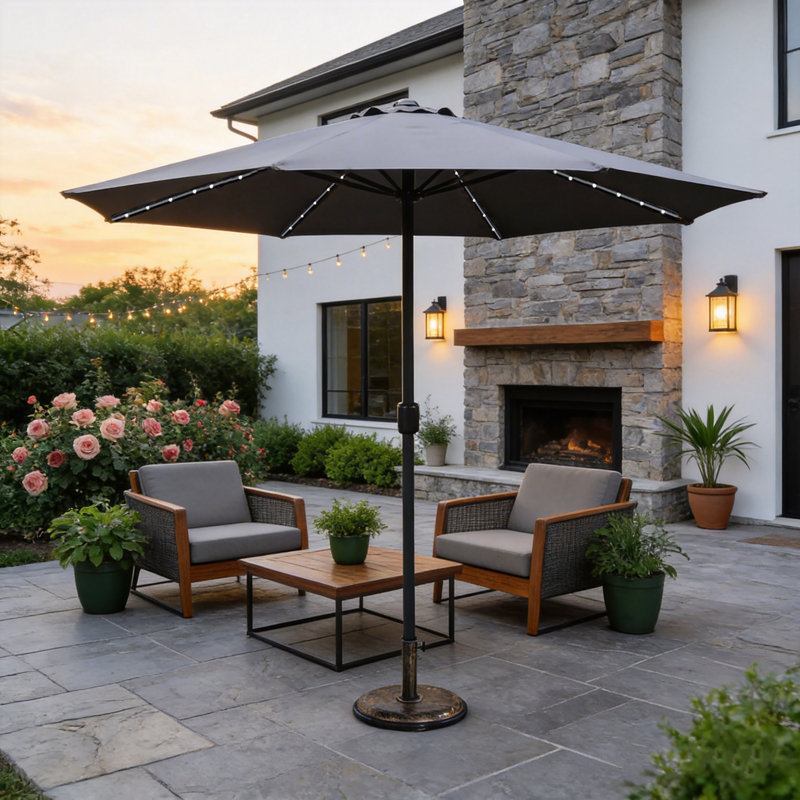 294cm Lighted Market Parasol, Grey