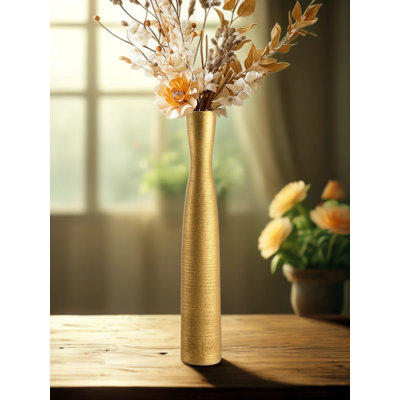 Vase haut en céramique dorée fait main, vase à fleurs fin et minimaliste moderne pour salon, bureau, centre de table, décoration de mariage, élégant porte-fleurs séchées