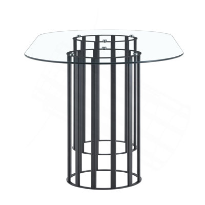 Table de salle à manger de 71 pouces en verre trempé ovale à double colonne de style luxueux, en verre trempé résistant aux égratignures et facile à nettoyer. Convient pour une salle à manger de 6 à 8 personnes, table de restaurant moderne de luxe légère.