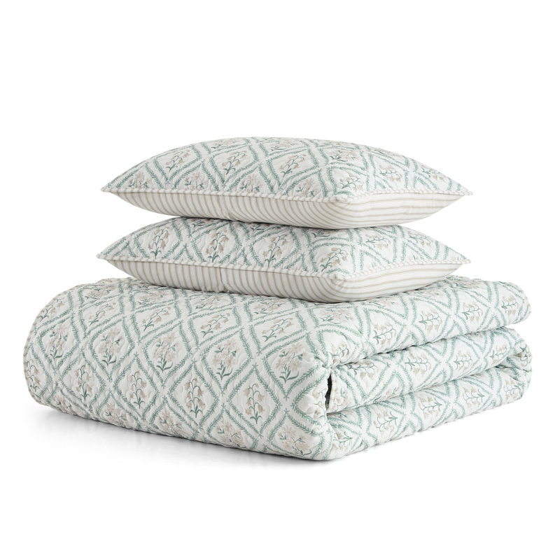 Ensemble de courtepointe réversible verte Martha Stewart Costa, Grand lit