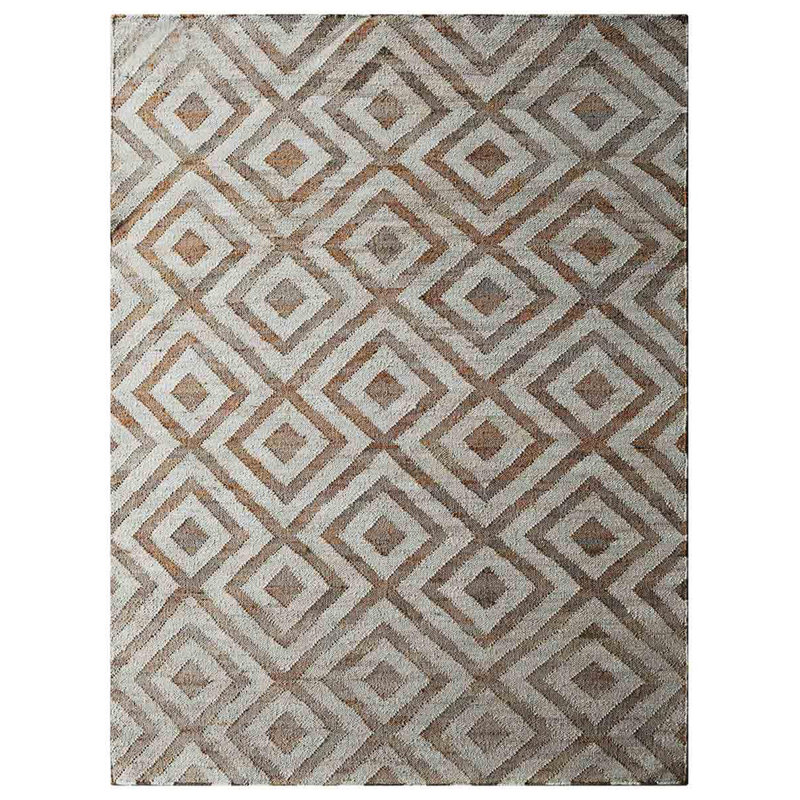Tapis Kilim en jute tissé à plat à la main Alleyn, écologique, uni - 244 x 305 cm, rectangulaire, blanc beige, design géométrique moderne, poils courts, fibre naturelle, tapis intérieur/extérieur fait main pour salon, chambre