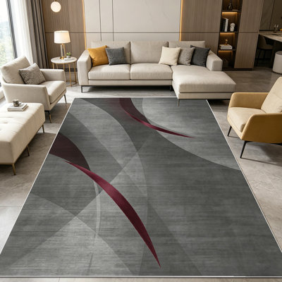 1PC Modern Abstract Grey Maroon Wave area rugs for Living Room, Soft and Comfortable, Suitable for all seasons, easy-to-maintain, machine washable Indoor floor mat, Under Table Farmhouse suitable for dining room, bedroom, home office, entryway,