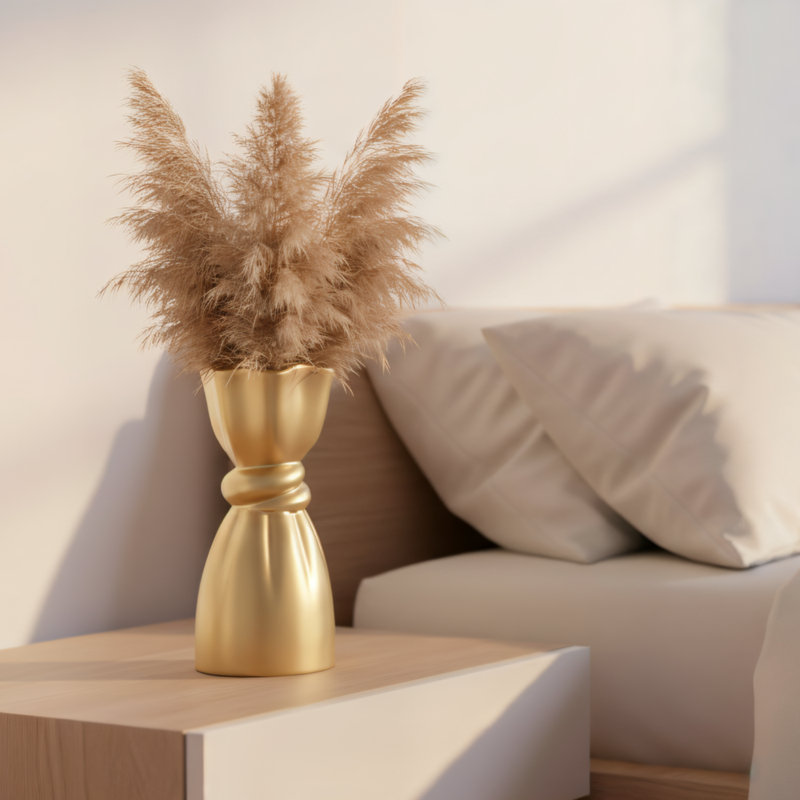 Charmaine 10" Cinched Knot Ceramic Gold Vase, Gold