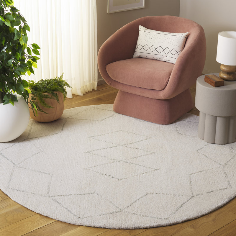 Harvest 201 Hand Tufted Wool/Cotton Geometric Rug in Ivory/Green, Round 6'