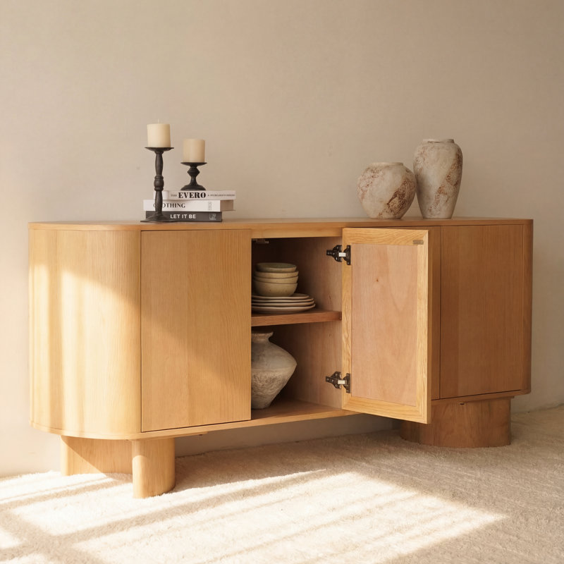 Haven 78" Natural White Oak Sideboard – Modern Minimalist Buffet Storage Cabinet, Natural
