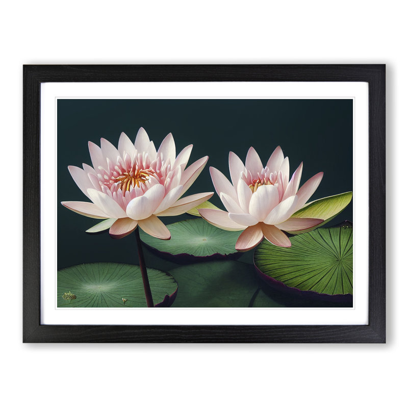 XH1022-7513X Riveting Water Lily Flowers - Single Picture Frame Painting, 25cm H x 34cm W x 2cm D, Black
