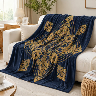 Elegant Baroque Pattern Plush Throw Blanket, Cozy Lightweight Decorative Bed Blanket for Sofa Couch Living Room Bedroom Home Decor