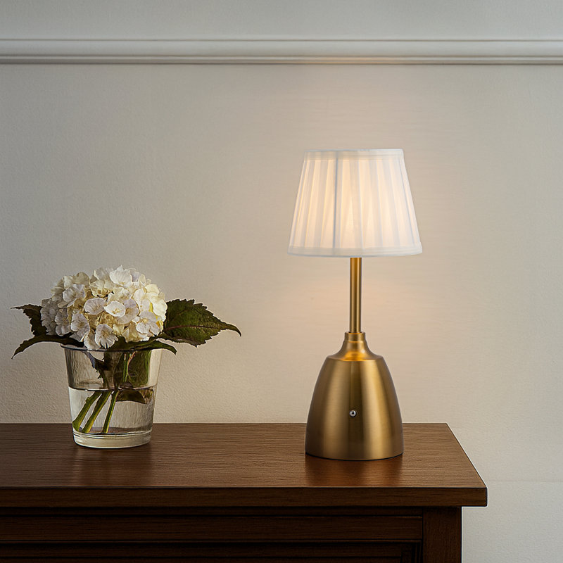 14''  Retro Antique Brass Cordless Rechargeable Led Table Lamp Usb Touch Dimming Gift Nightstand Light  With Fabric Shade For Bedrooms Dorms Living Room 