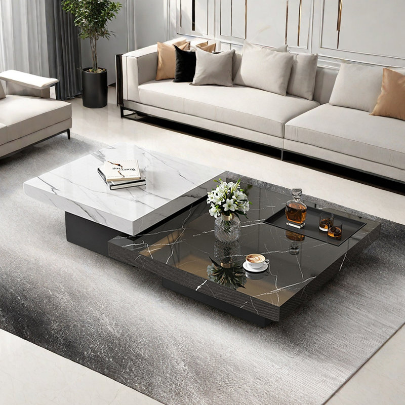 Ensemble de tables basses Modern Rock Plate, Noir / multicolore, H 13,8 po x L 31,5 po x l 31,5 po