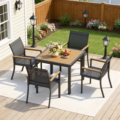 4-Person Patio Dining Set with Square All-Aluminum Table