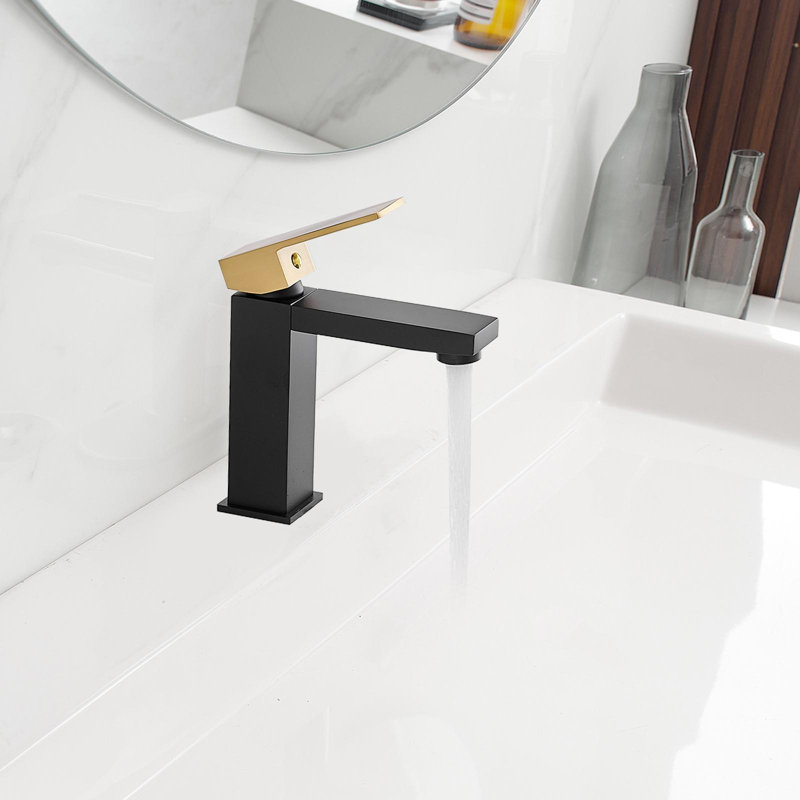 Single Handle Single Hole Low-Arc Bathroom Faucet, Black Gold