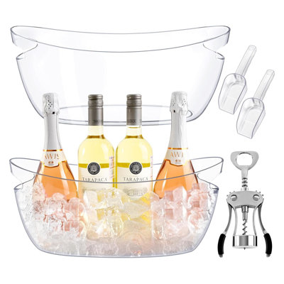 Ensemble de 2 seaux à glace en acrylique transparent de 5,5 L avec pelles et ouvre-bouteille 16,53 x 7,3 x 6,8 po pour Mimosa Bar Party