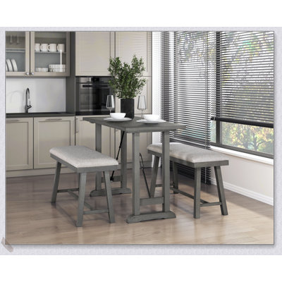 3pc Counter Height Set with Light Gray Finish, Foam Cushioned Seats for Comfortable Kitchen Dining and Breakfast