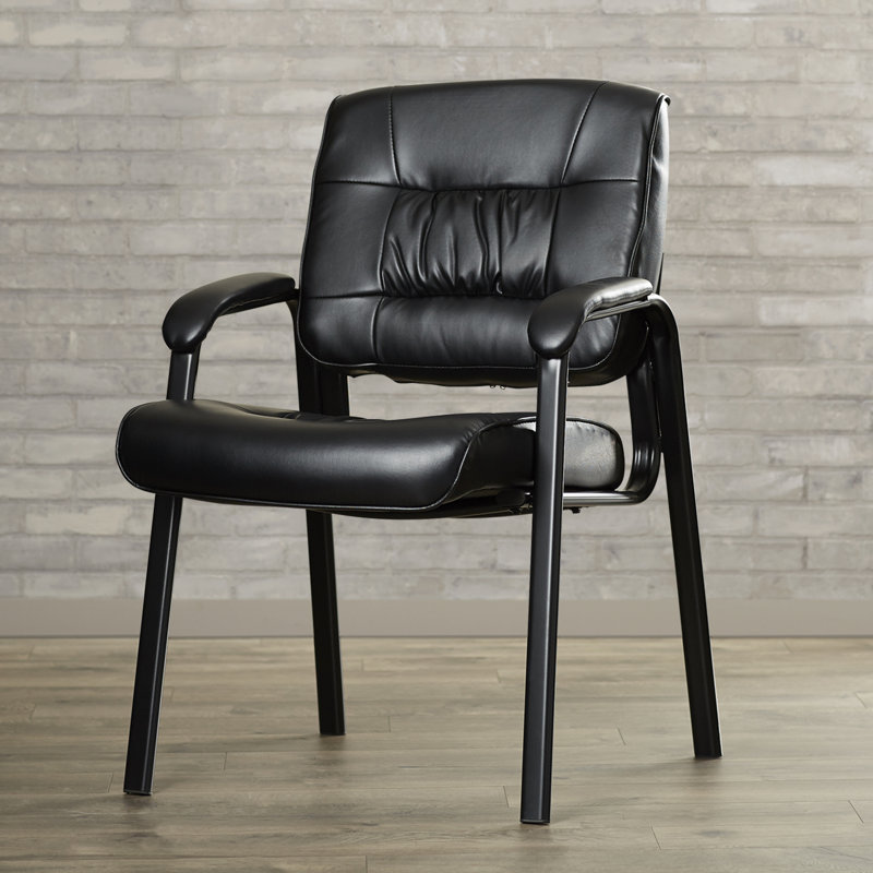 Haeger LeatherSoft Tufted and Padded Executive Side Reception Chair, Black metal frame, Burgundy