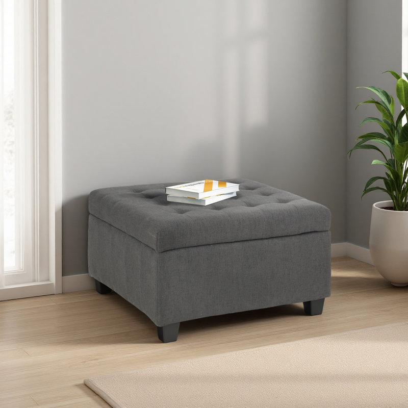 Repose-pieds rembourré avec rangement en tissu, Gris clair
