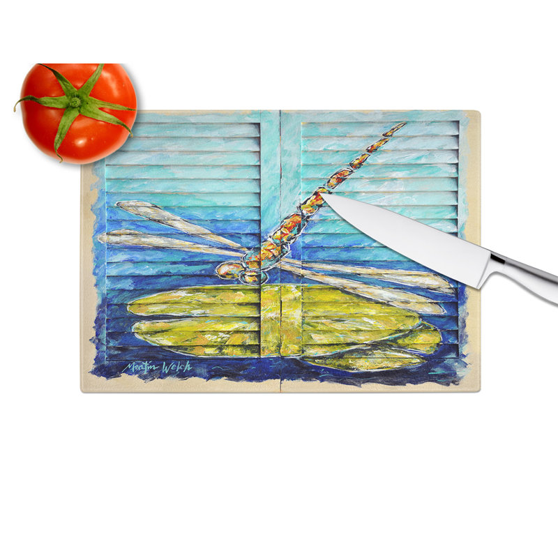 Blue Eyed Dragonfly Glass Cutting Board