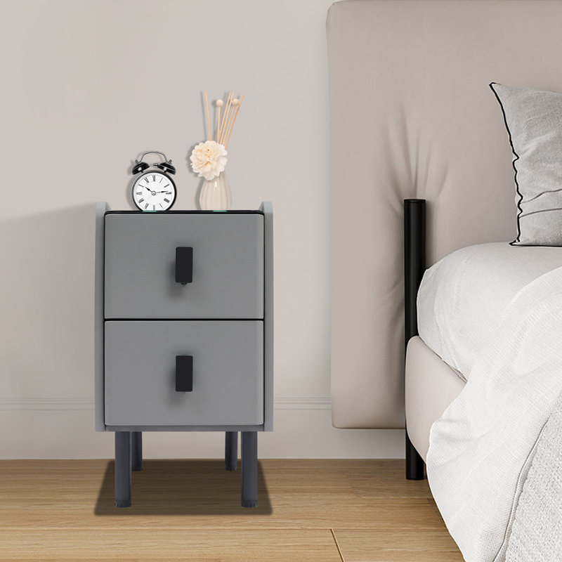 LED Smart Bedside Table Wireless Charging 2 Drawers