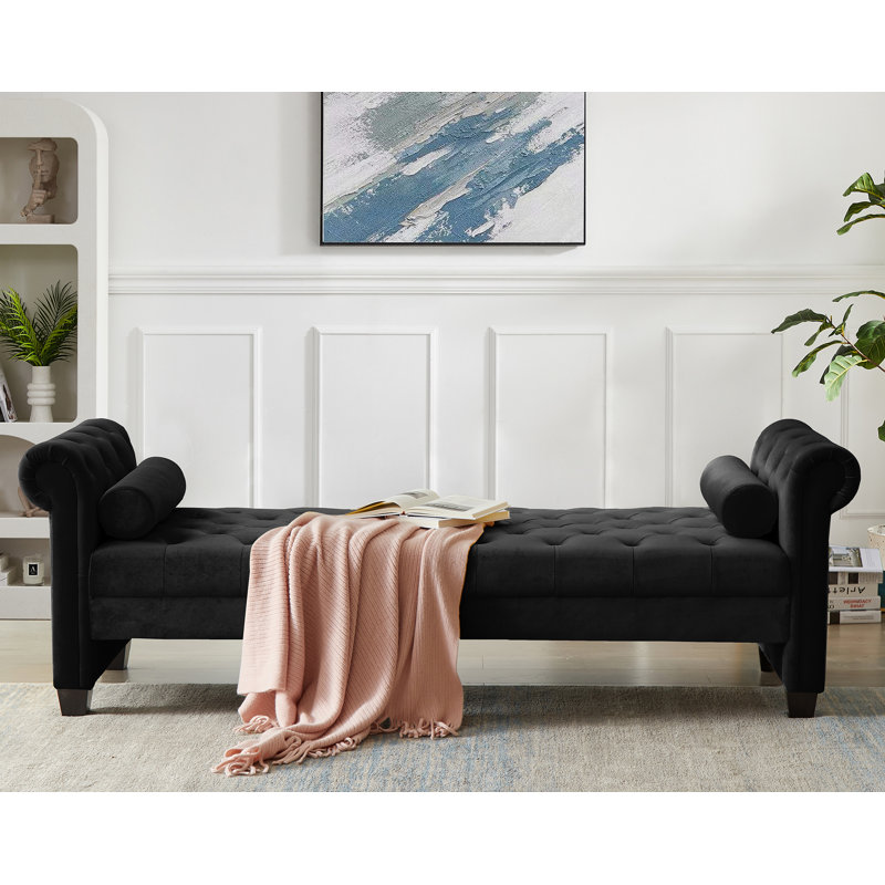 Velvet Upholstered Bench, Black
