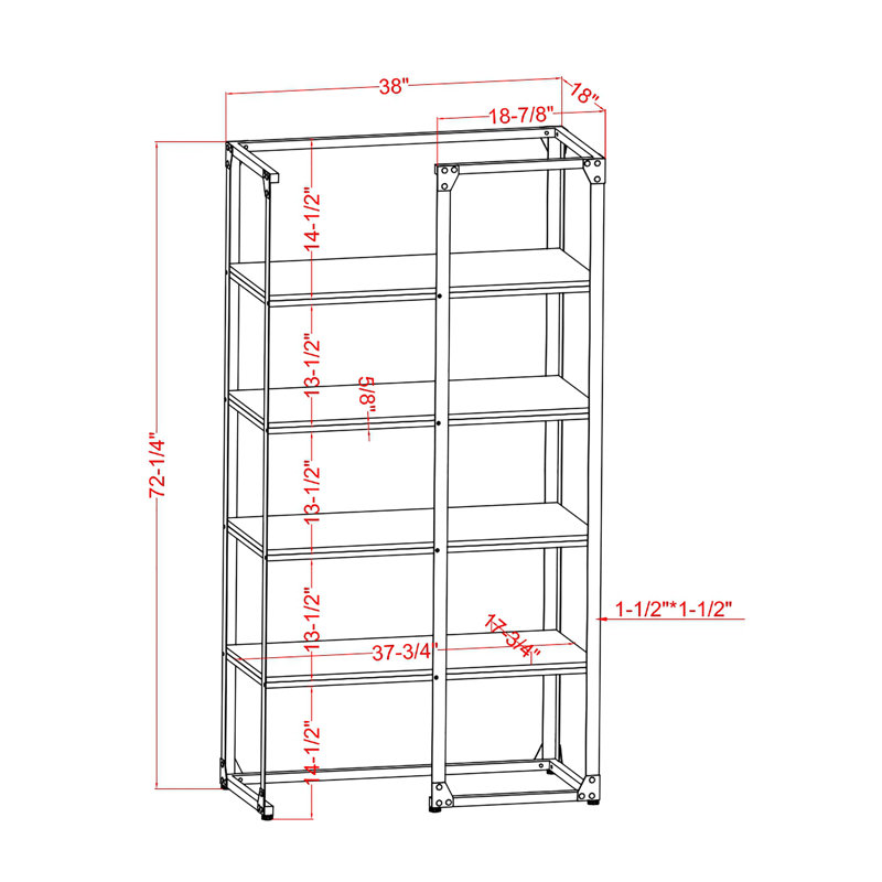 Bexley 72.25"H X 38"W Metal and Wood Etagere Bookcase